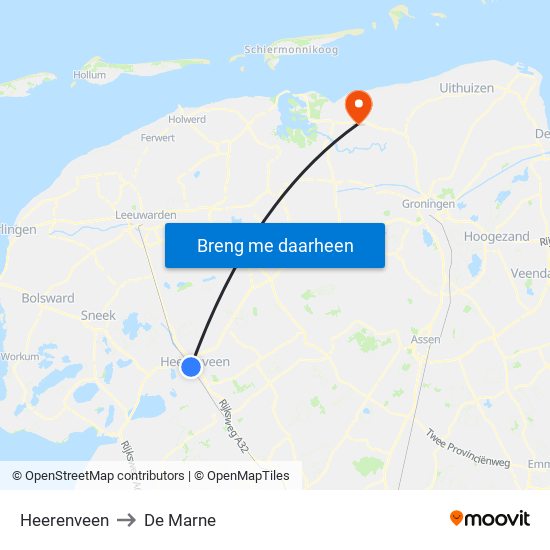 Heerenveen to De Marne map