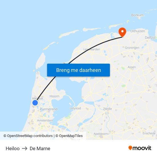 Heiloo to De Marne map