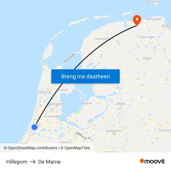 Hillegom to De Marne map