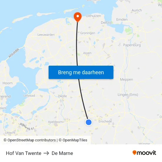 Hof Van Twente to De Marne map