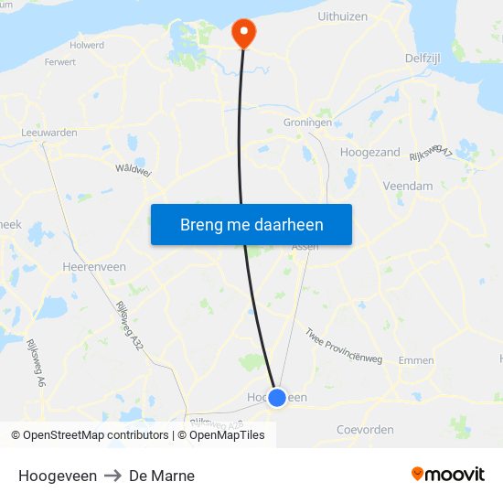 Hoogeveen to De Marne map