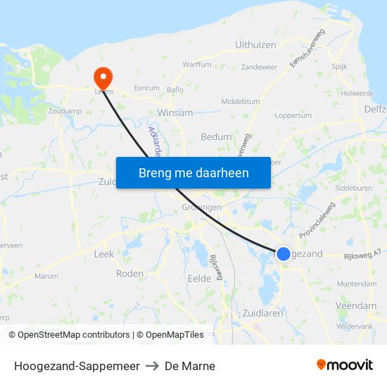 Hoogezand-Sappemeer to De Marne map
