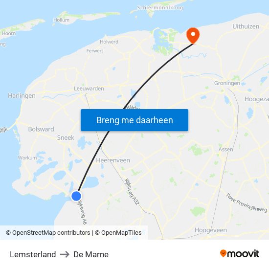 Lemsterland to De Marne map