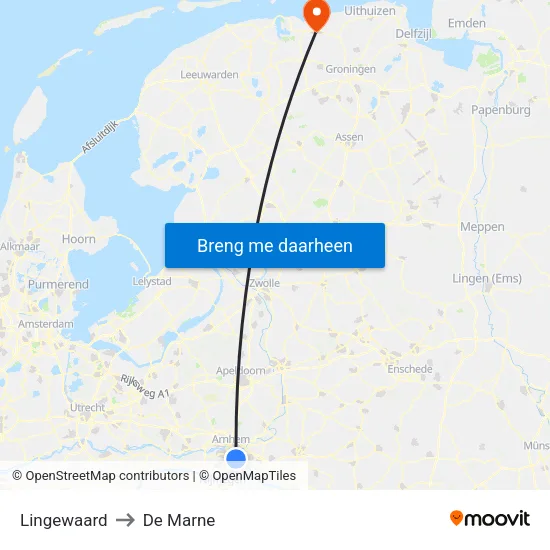 Lingewaard to De Marne map