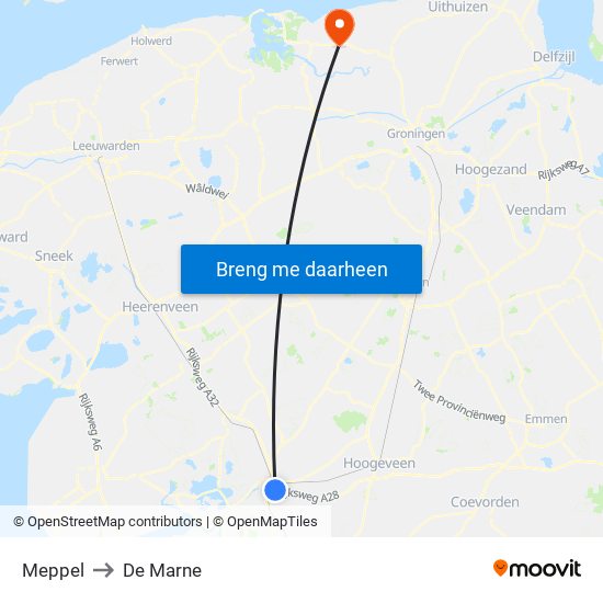 Meppel to De Marne map