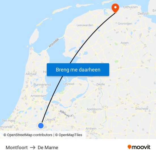 Montfoort to De Marne map