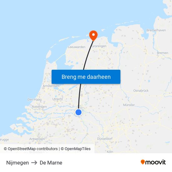 Nijmegen to De Marne map