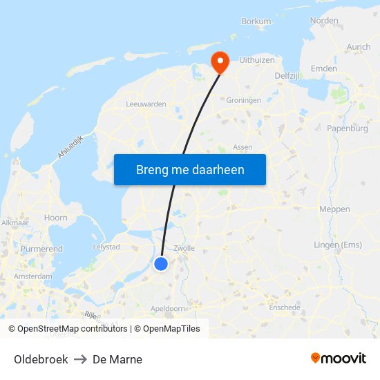 Oldebroek to De Marne map
