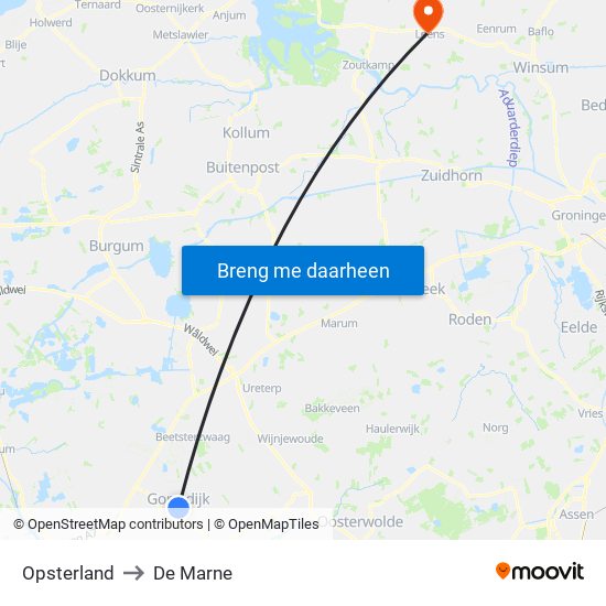 Opsterland to De Marne map