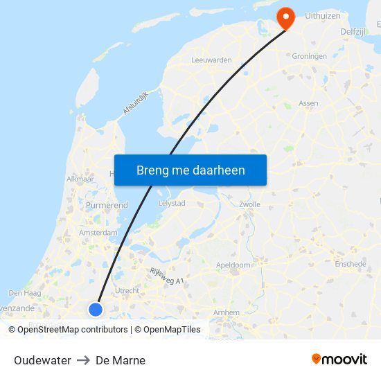 Oudewater to De Marne map