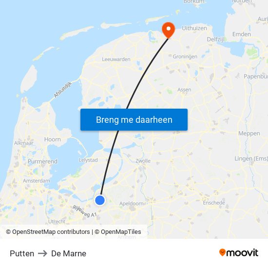 Putten to De Marne map