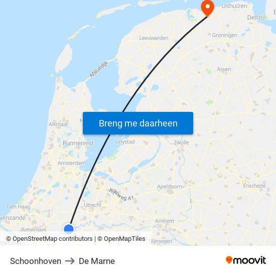 Schoonhoven to De Marne map