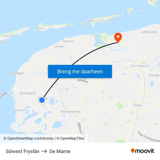Sdwest Fryslân to De Marne map