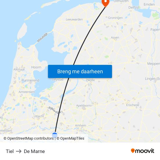 Tiel to De Marne map