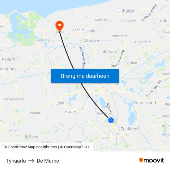 Tynaarlo to De Marne map