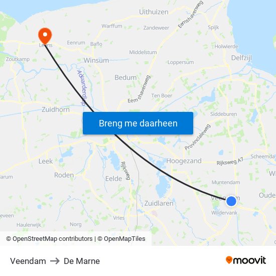 Veendam to De Marne map
