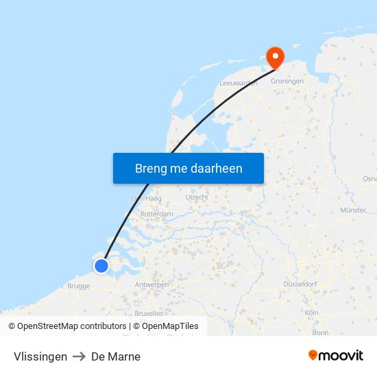 Vlissingen to De Marne map