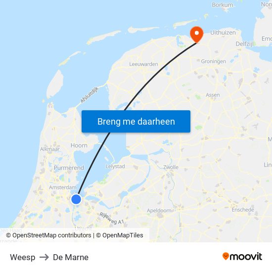 Weesp to De Marne map