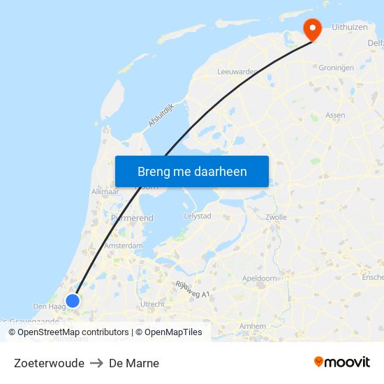Zoeterwoude to De Marne map