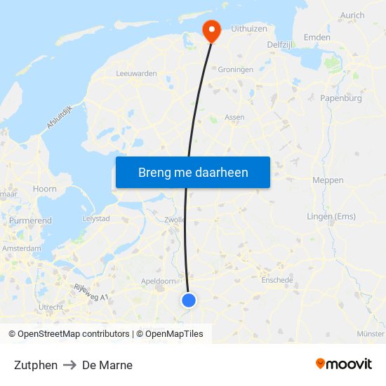 Zutphen to De Marne map