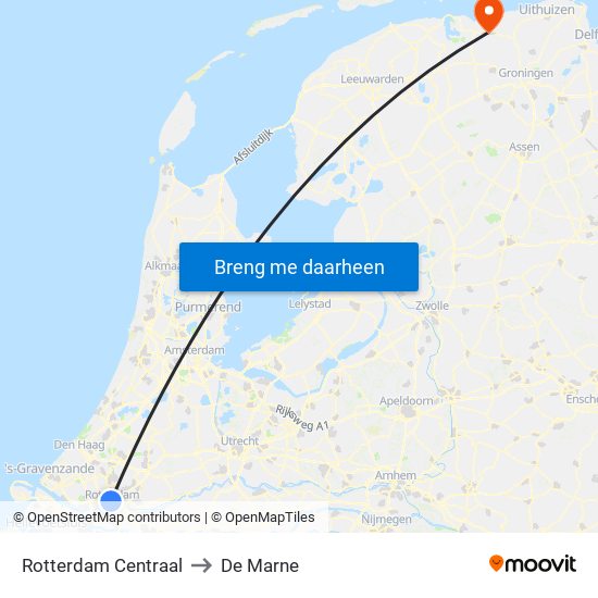 Rotterdam Centraal to De Marne map