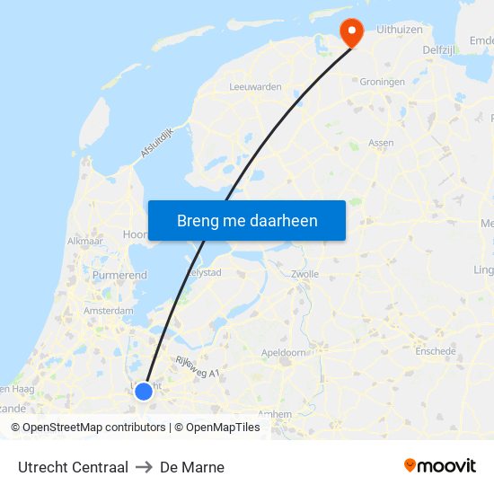 Utrecht Centraal to De Marne map