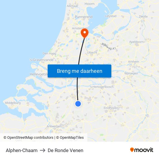 Alphen-Chaam to De Ronde Venen map