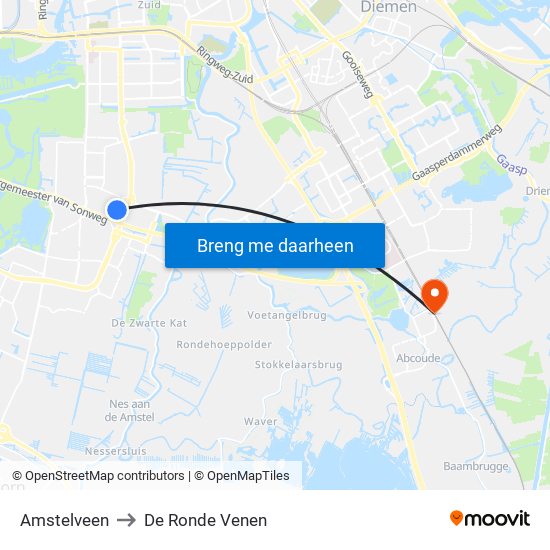Amstelveen to De Ronde Venen map