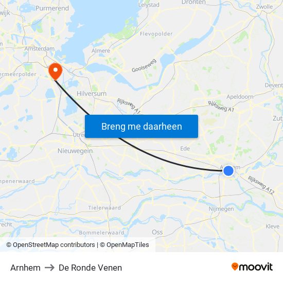 Arnhem to De Ronde Venen map