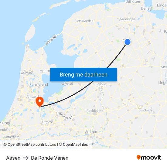 Assen to De Ronde Venen map