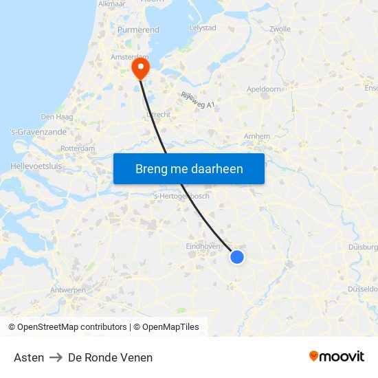 Asten to De Ronde Venen map