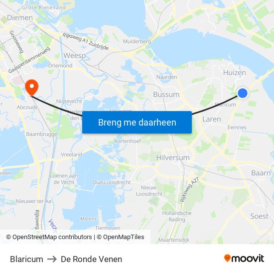 Blaricum to De Ronde Venen map