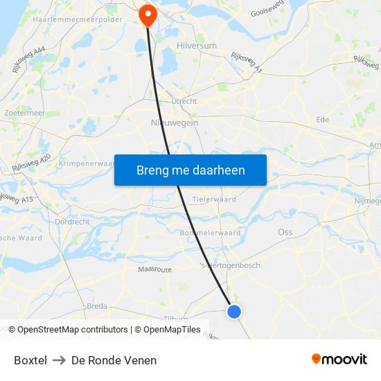 Boxtel to De Ronde Venen map