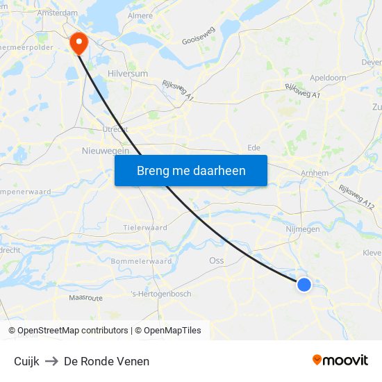 Cuijk to De Ronde Venen map