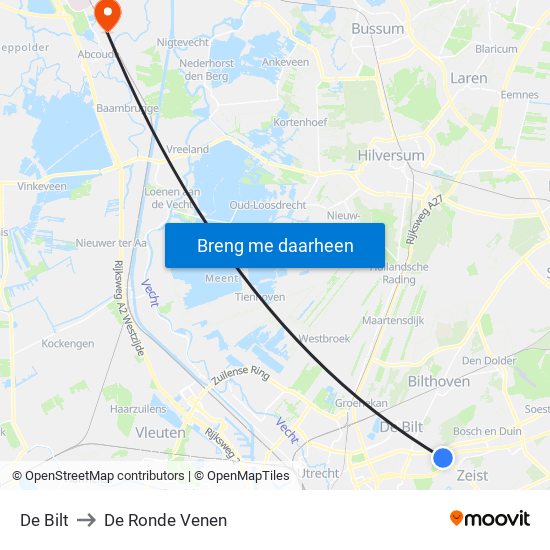 De Bilt to De Ronde Venen map