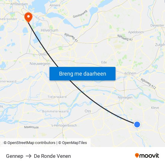 Gennep to De Ronde Venen map