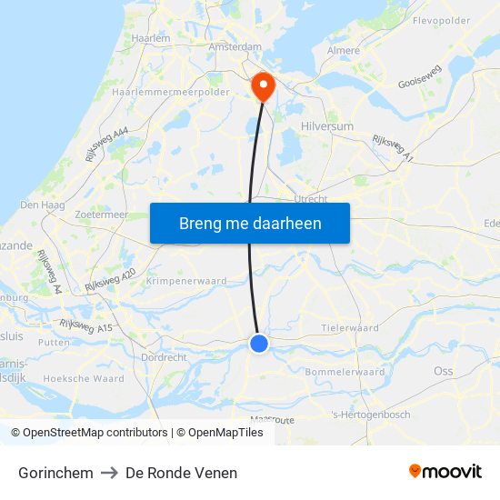 Gorinchem to De Ronde Venen map