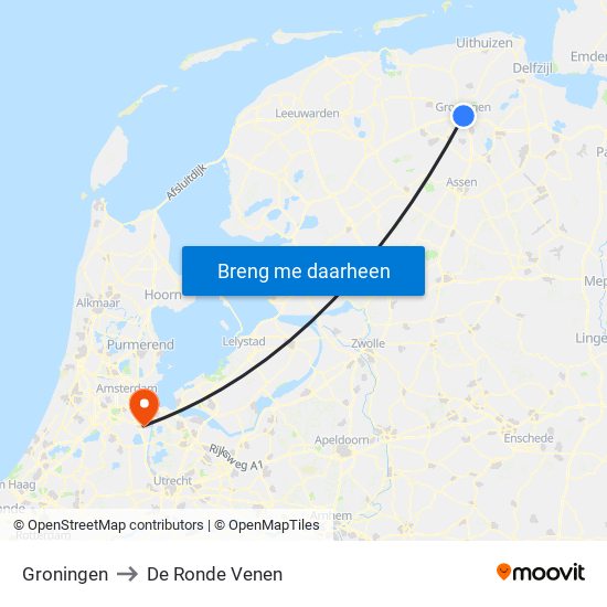 Groningen to De Ronde Venen map