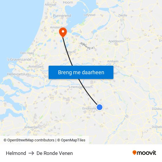 Helmond to De Ronde Venen map