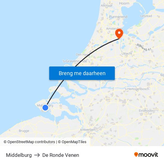 Middelburg to De Ronde Venen map