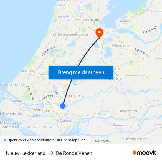 Nieuw-Lekkerland to De Ronde Venen map
