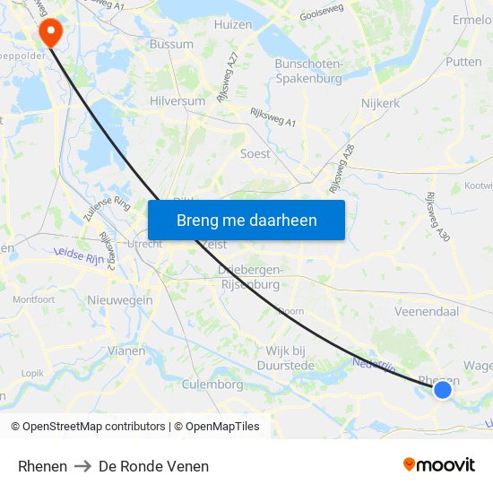 Rhenen to De Ronde Venen map