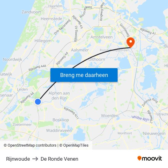 Rijnwoude to De Ronde Venen map