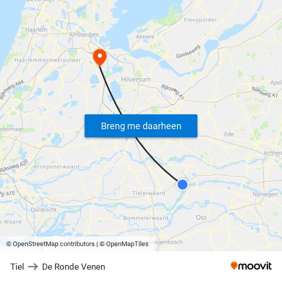 Tiel to De Ronde Venen map
