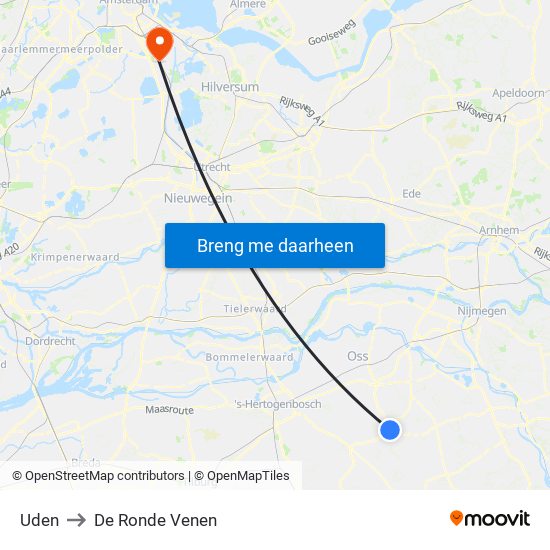 Uden to De Ronde Venen map