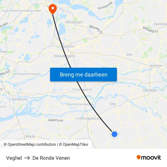 Veghel to De Ronde Venen map