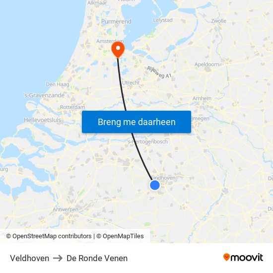 Veldhoven to De Ronde Venen map
