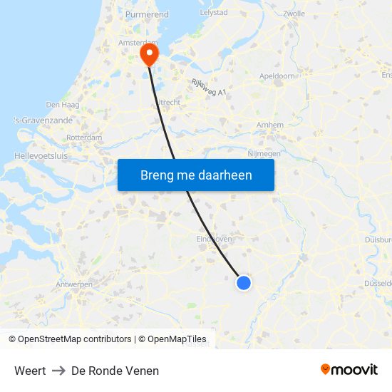 Weert to De Ronde Venen map