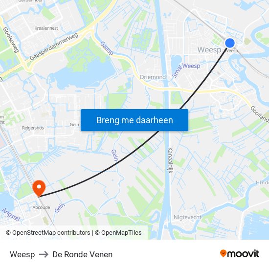 Weesp to De Ronde Venen map