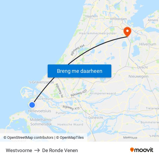 Westvoorne to De Ronde Venen map
